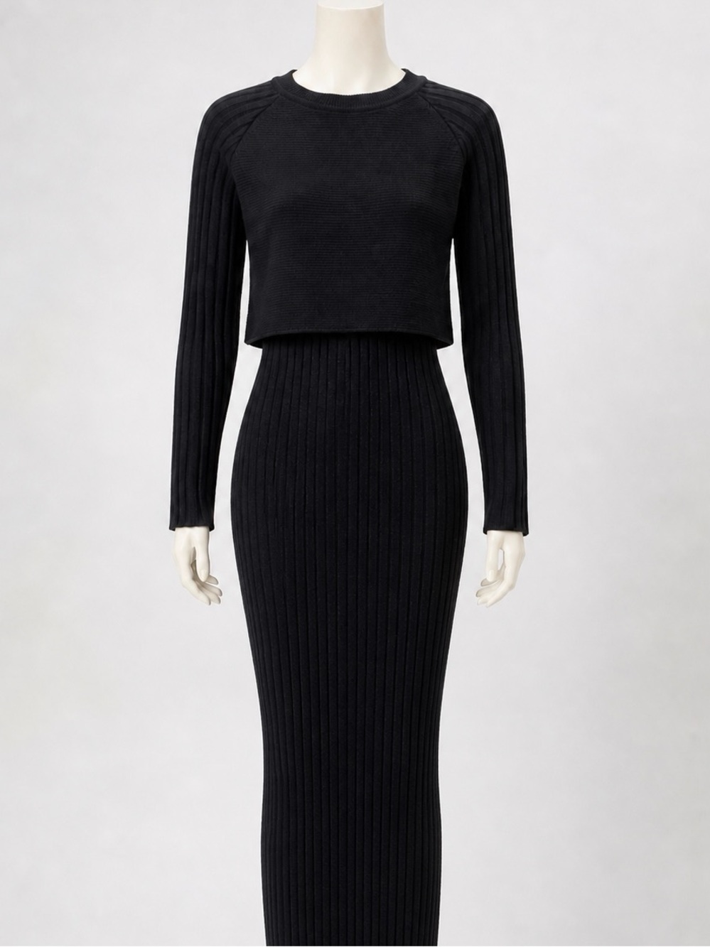 Black Ribbed Sweater Bodycon Maxi Dress-NWOT
